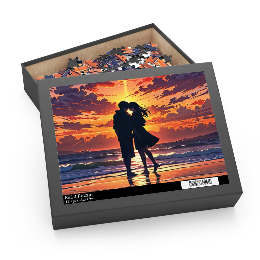 Sunset Serenade Puzzle: Romantic Silhouettes by the Shore (120, 252, 500-Piece)