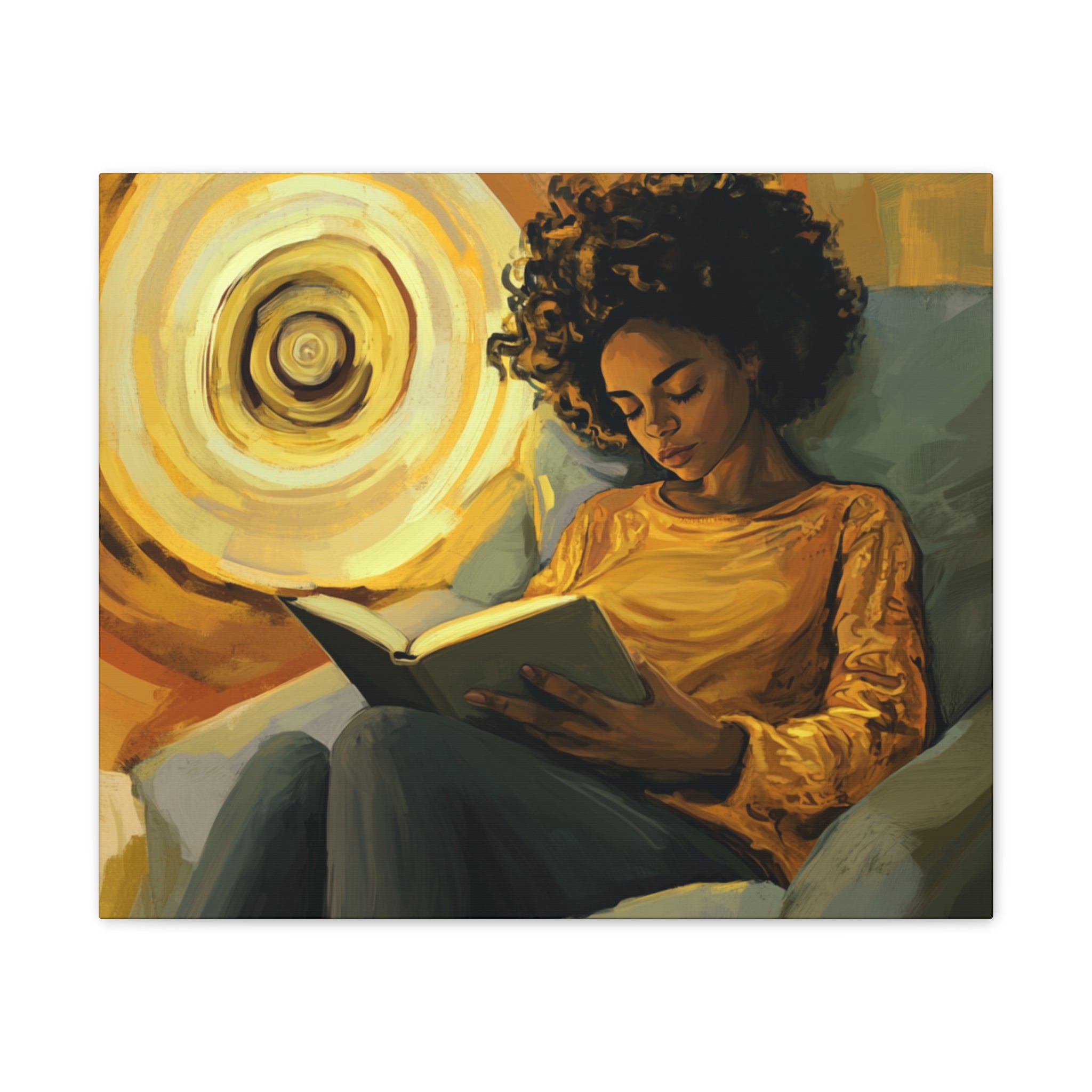 Reading in Radiance – Afrocentric Canvas Art for Book Lovers
