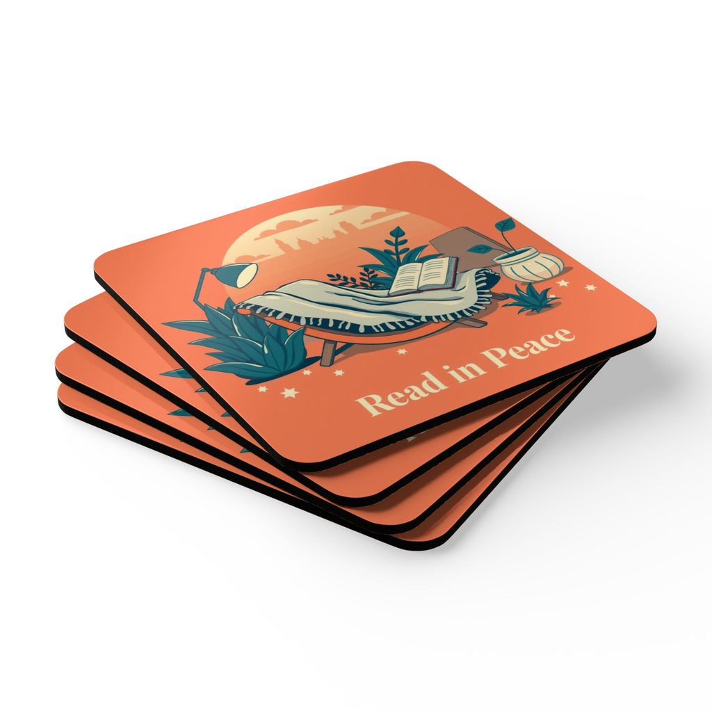 Read in Peace Cork Coaster Set — Cozy Reading Lounge Drink Coasters