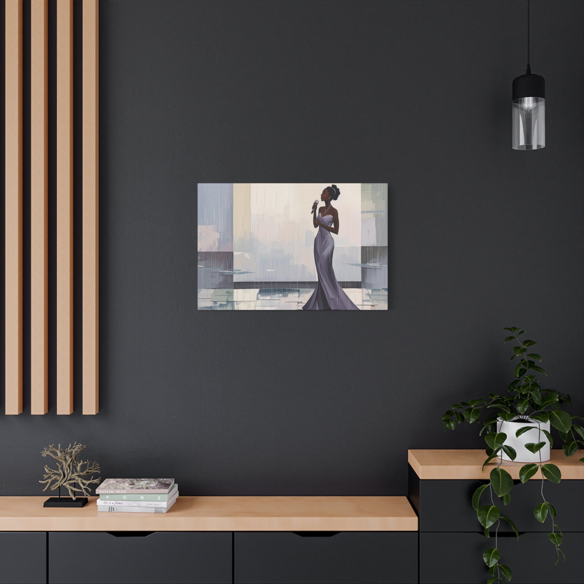 Canvas Print – Lady of Song: Rainy Serenade Wall Art on Matte Stretched Canvas