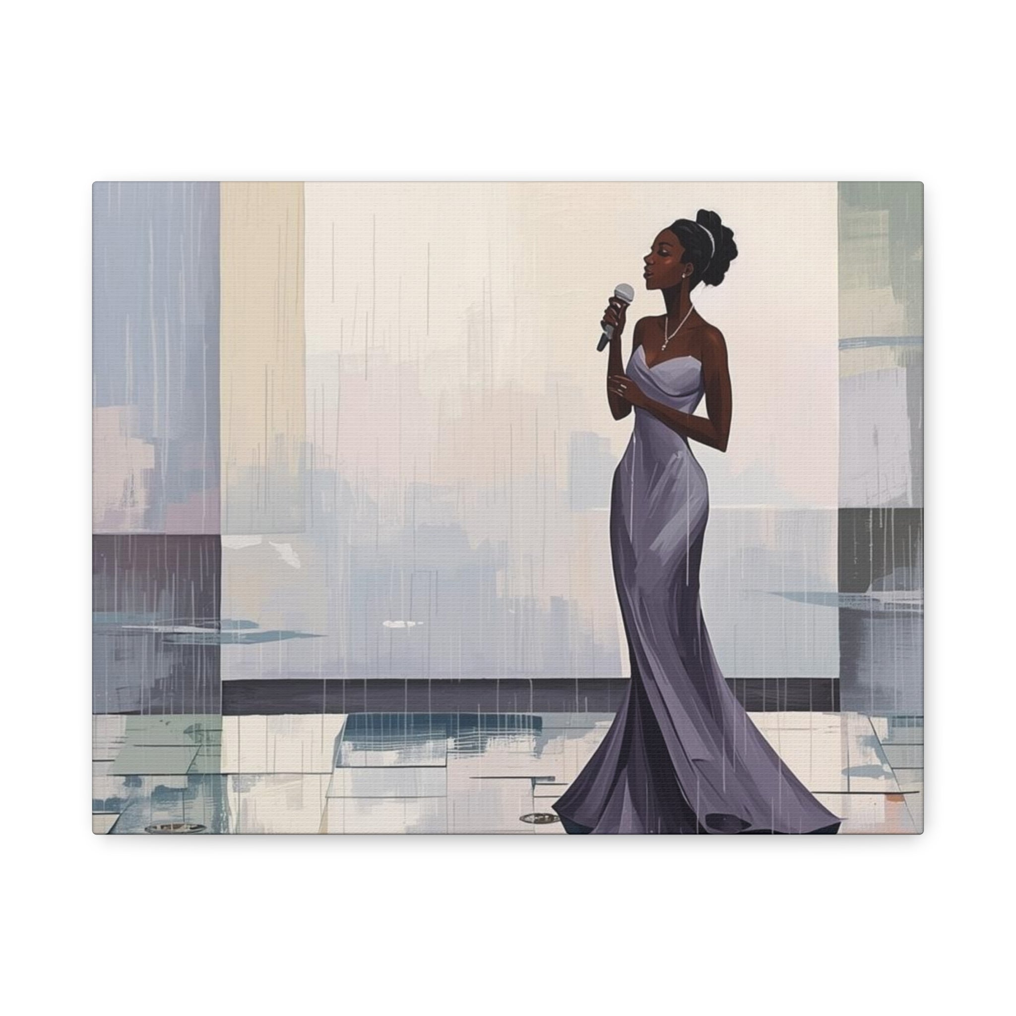 Canvas Print – Lady of Song: Rainy Serenade Wall Art on Matte Stretched Canvas