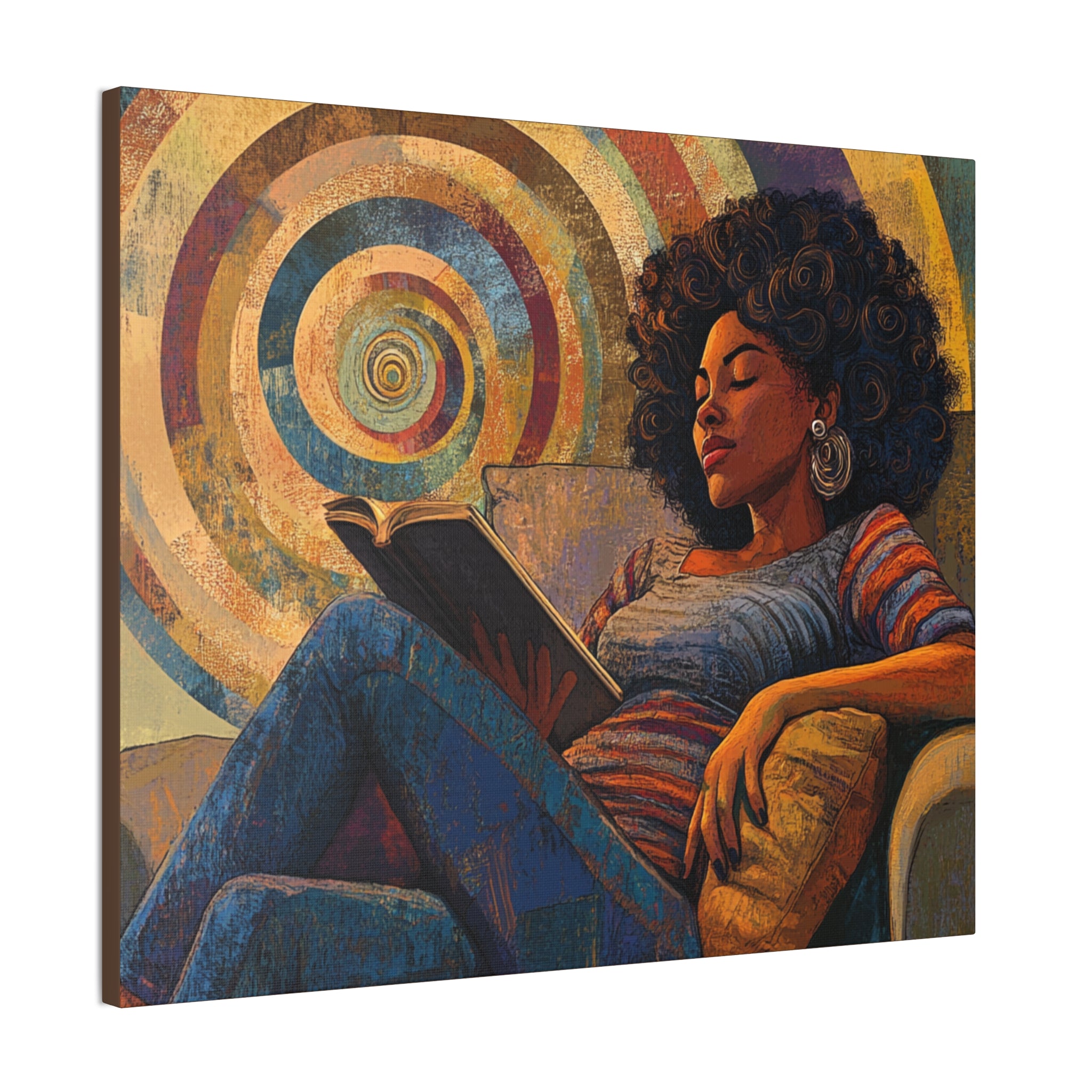 Stillness in the Story – Cozy Reading Afrocentric Canvas Art