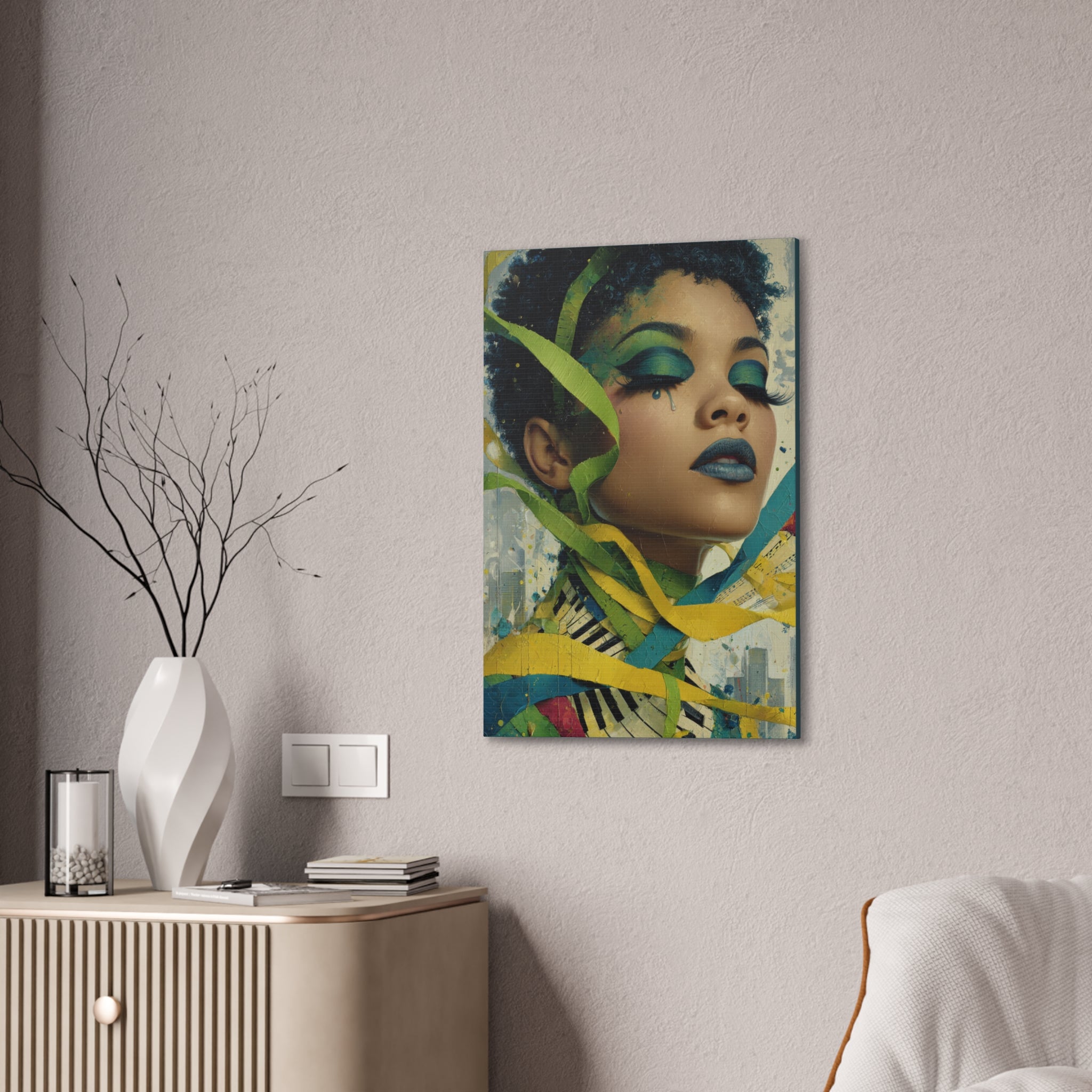 The Sound of Her Silence | Abstract Afro Surrealist Portrait Canvas Art