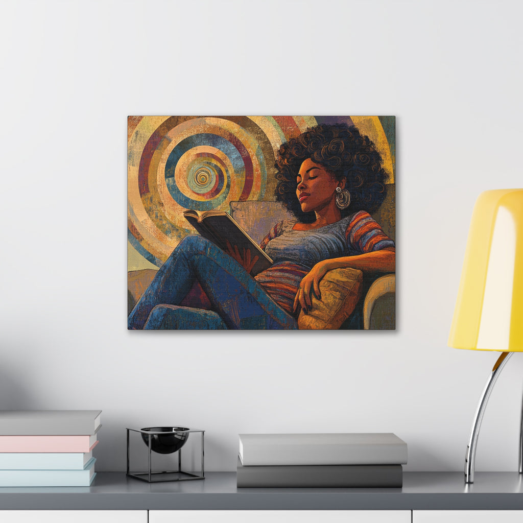 Stillness in the Story – Cozy Reading Afrocentric Canvas Art