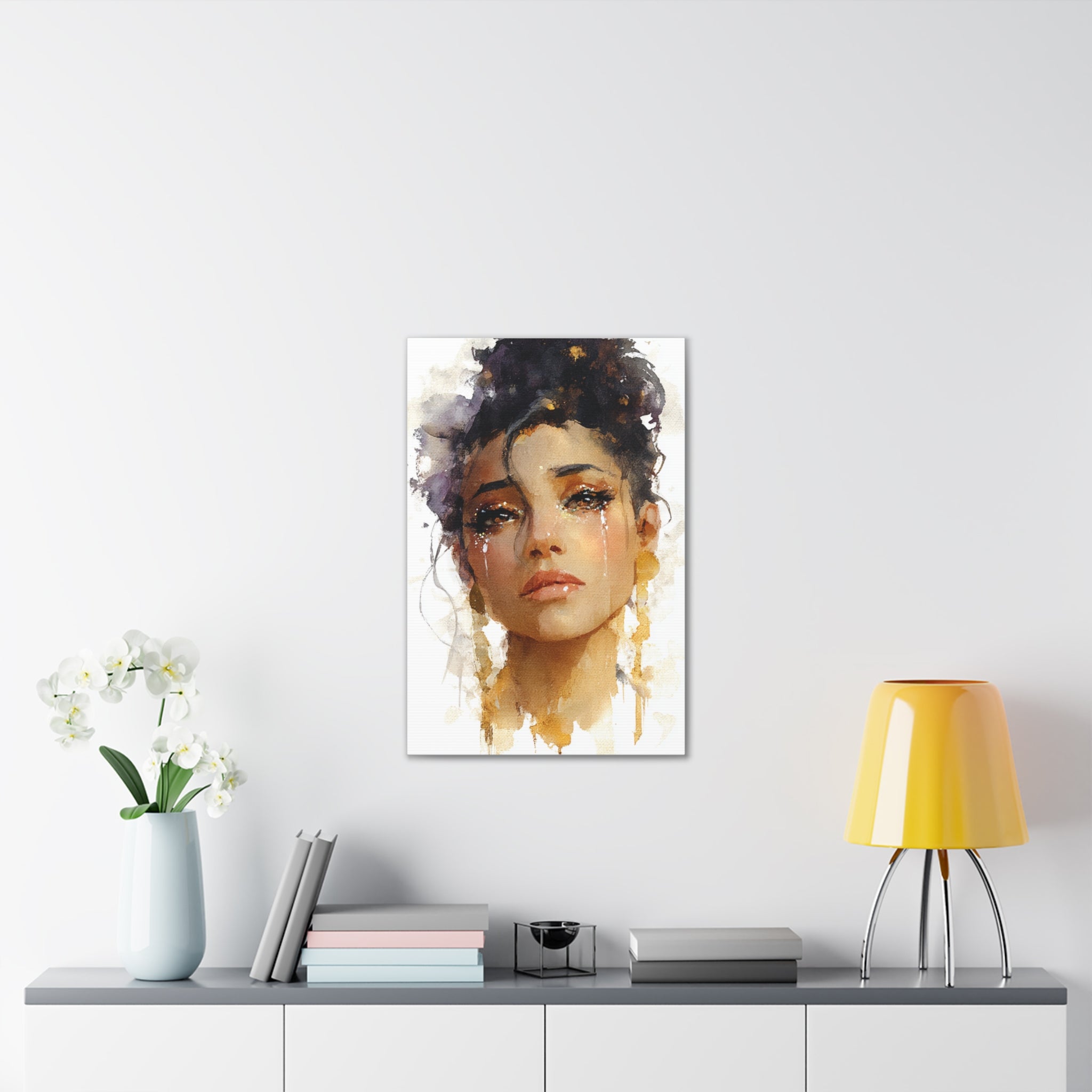 Golden Tears | Watercolor Portrait of Grace and Emotion