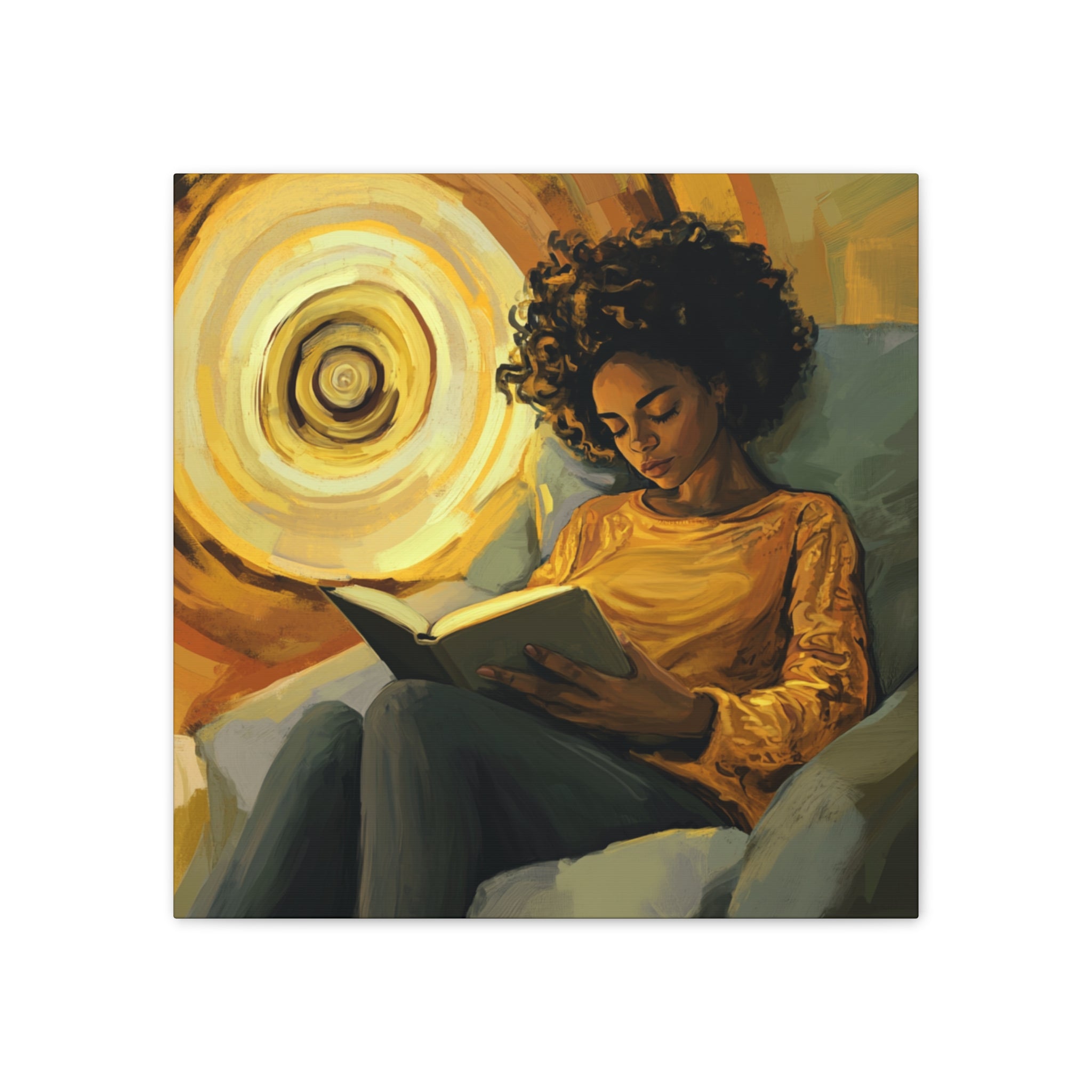 Reading in Radiance – Afrocentric Canvas Art for Book Lovers