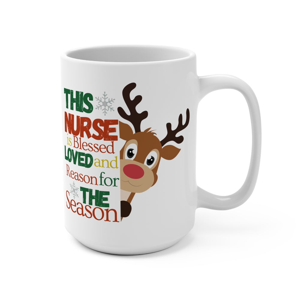 This Nurse Is Blessed Christmas Mug — 15oz Holiday Reindeer Coffee Cup for Nurses