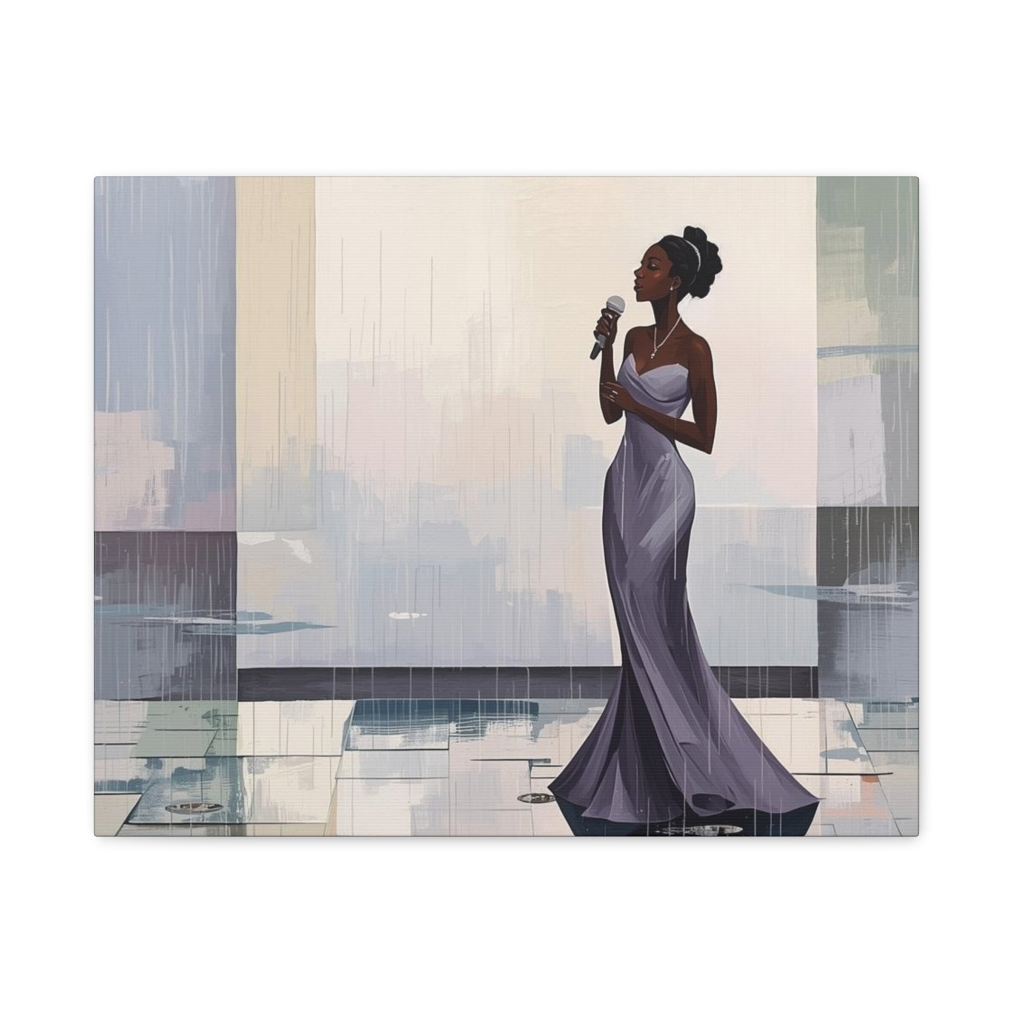 Canvas Print – Lady of Song: Rainy Serenade Wall Art on Matte Stretched Canvas