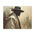 Portrait Canvas Print – Urban Samurai: Afro-American Warrior in a Modern City, Matte Stretched Wall Art