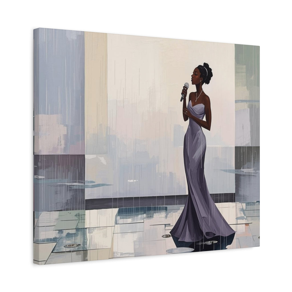 Canvas Print – Lady of Song: Rainy Serenade Wall Art on Matte Stretched Canvas