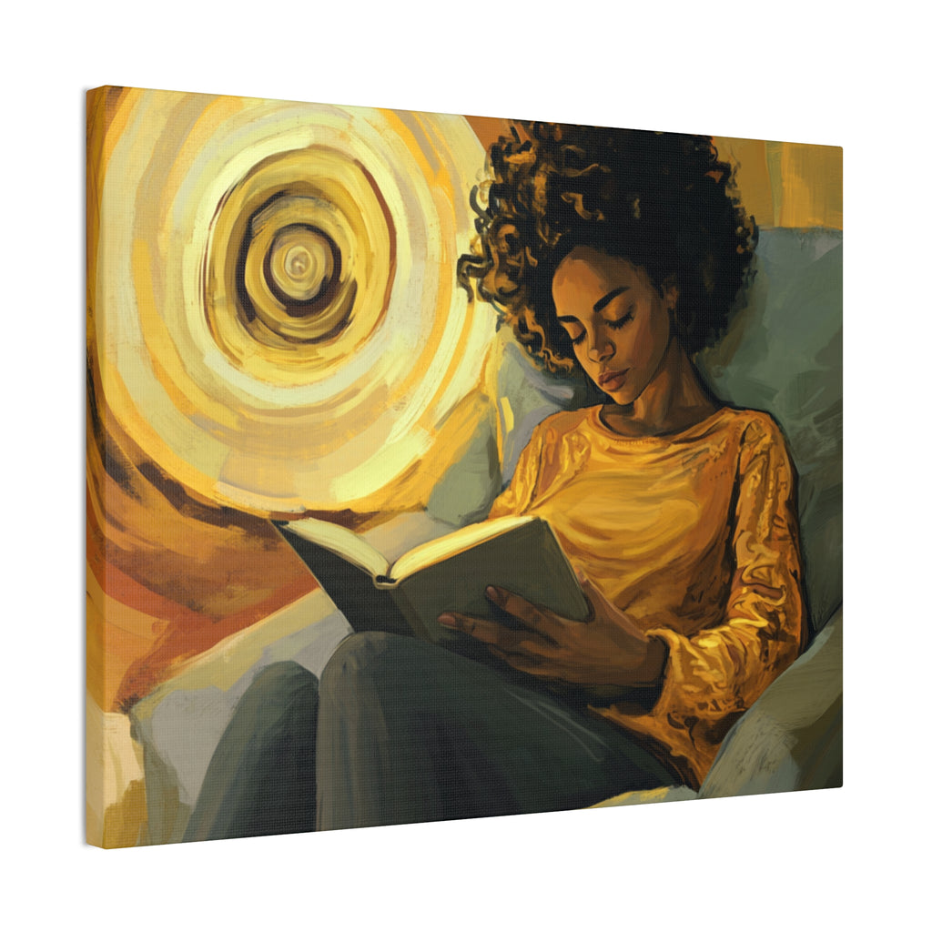 Reading in Radiance – Afrocentric Canvas Art for Book Lovers