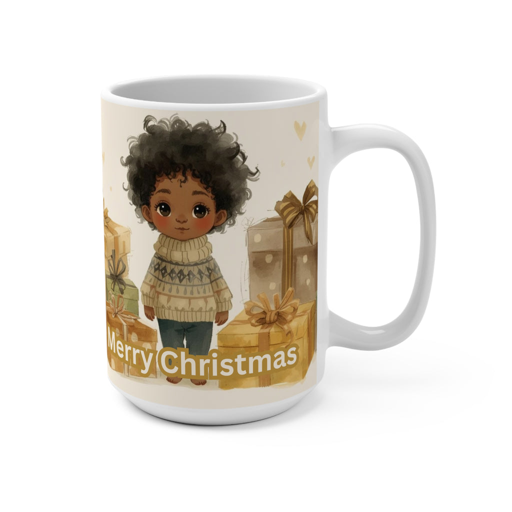 Mug — Merry Christmas Cute Boy with Gifts Holiday Coffee Mug (15oz)