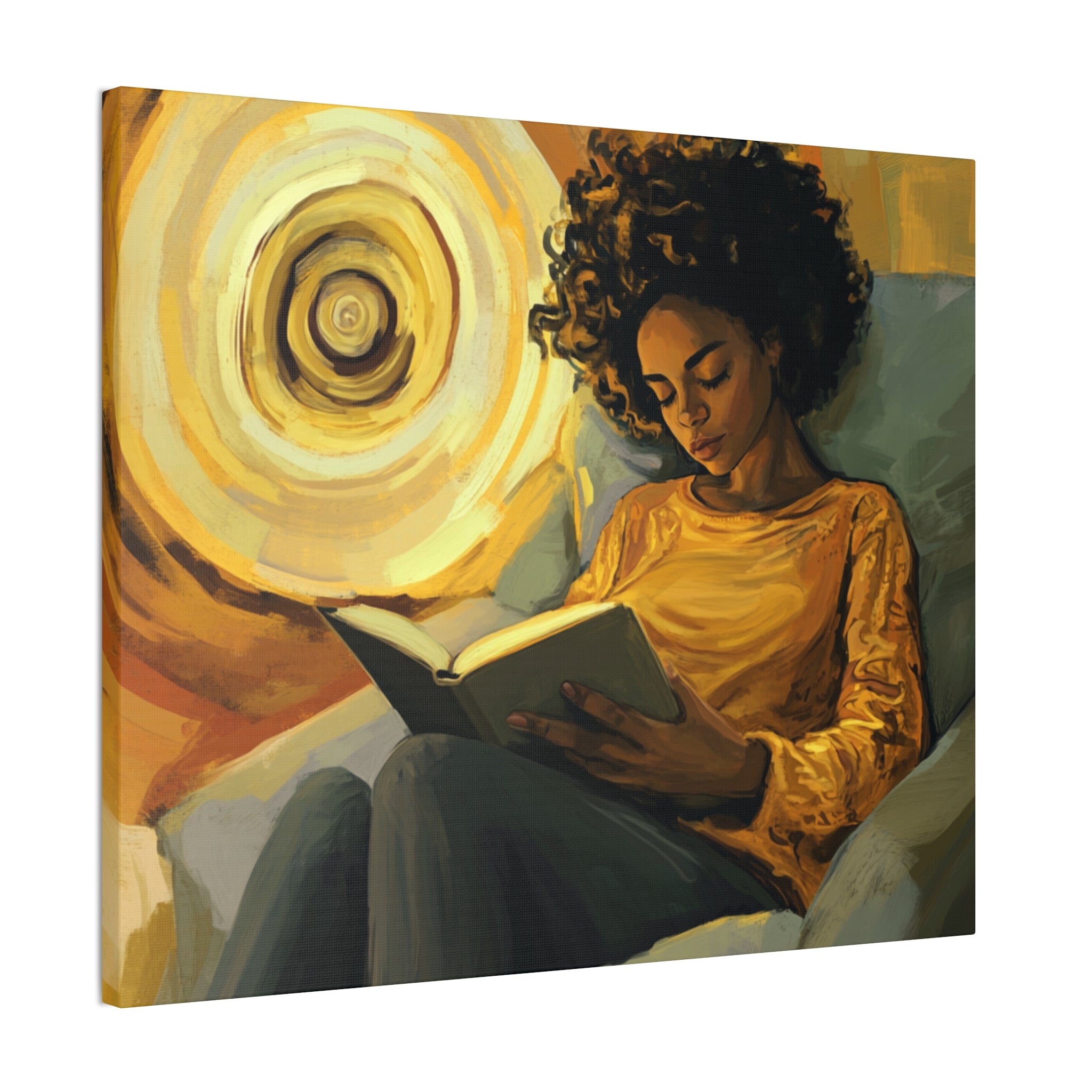 Reading in Radiance – Afrocentric Canvas Art for Book Lovers