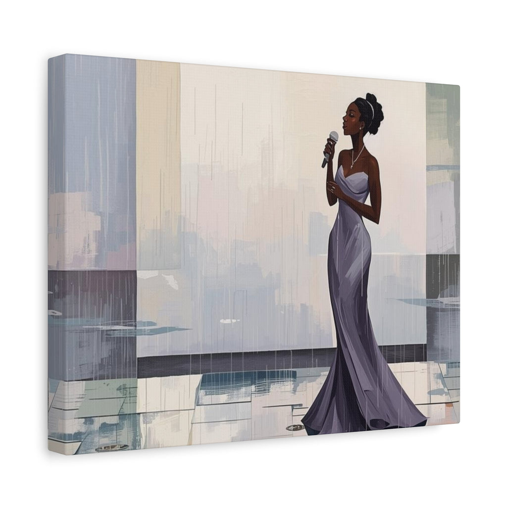 Canvas Print – Lady of Song: Rainy Serenade Wall Art on Matte Stretched Canvas