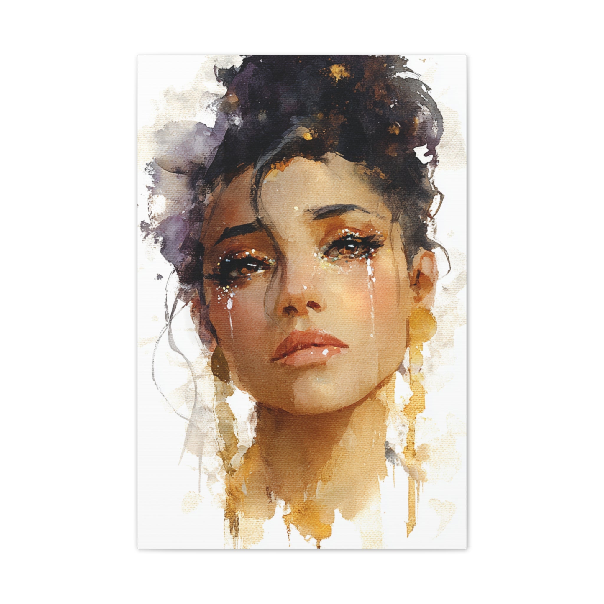 Golden Tears | Watercolor Portrait of Grace and Emotion