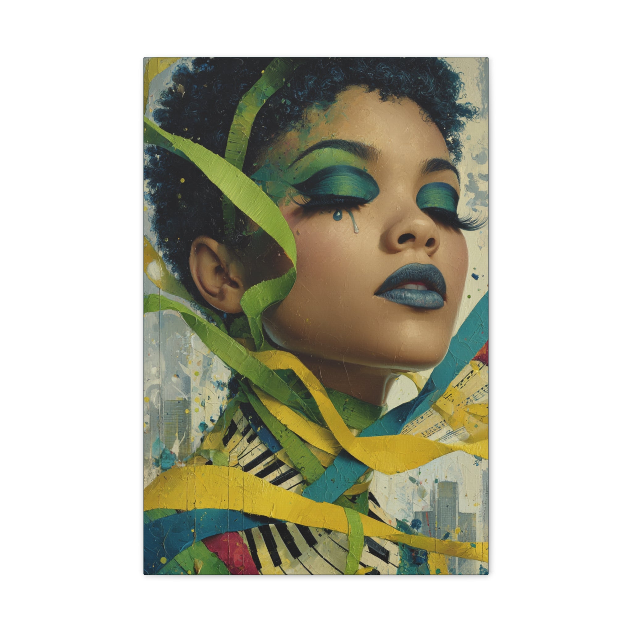 The Sound of Her Silence | Abstract Afro Surrealist Portrait Canvas Art
