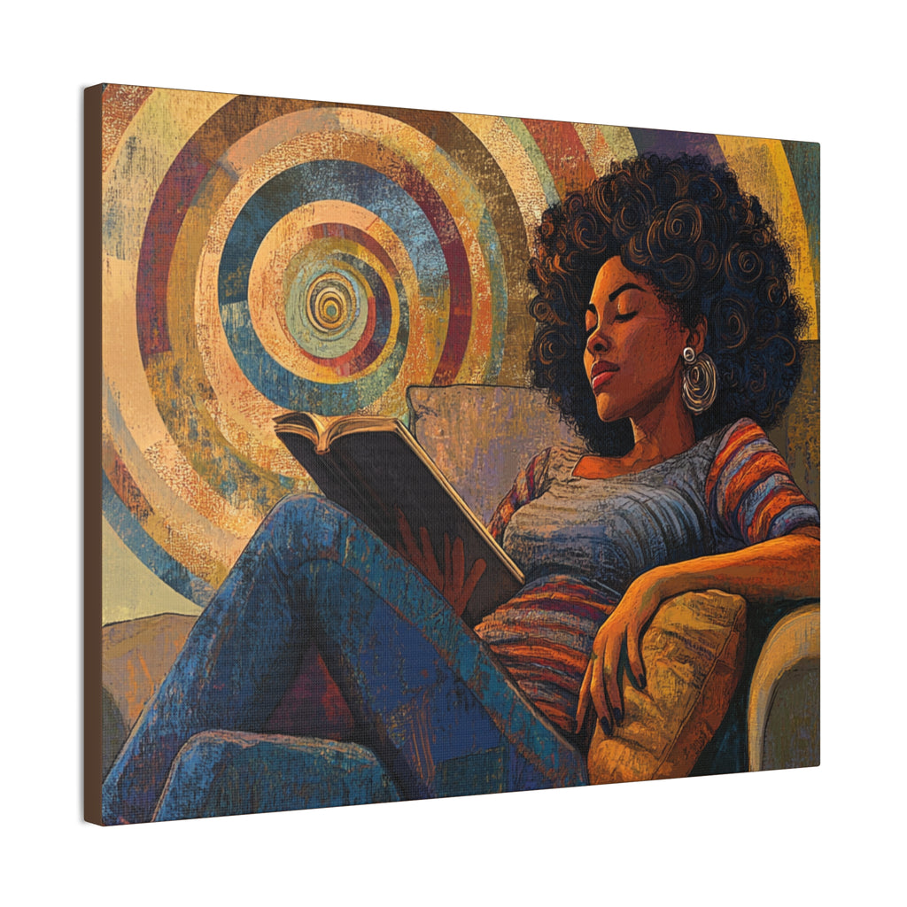 Stillness in the Story – Cozy Reading Afrocentric Canvas Art