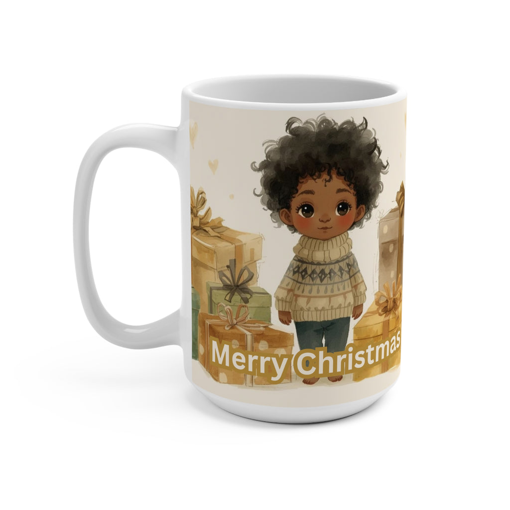Mug — Merry Christmas Cute Boy with Gifts Holiday Coffee Mug (15oz)