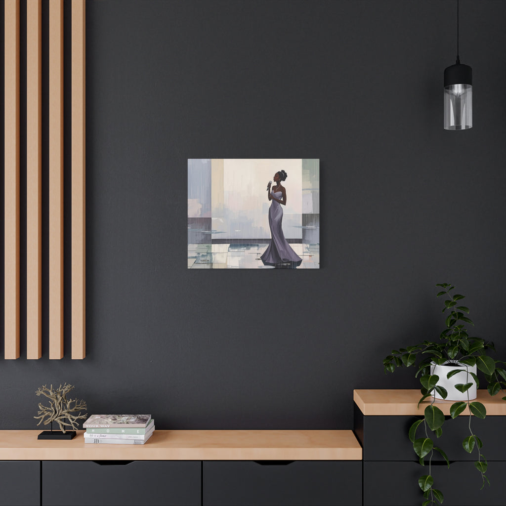 Canvas Print – Lady of Song: Rainy Serenade Wall Art on Matte Stretched Canvas