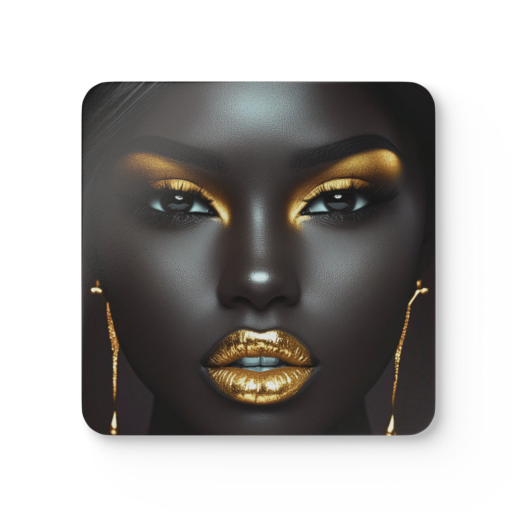 Gold Glam Portrait Cork Coaster Set — Luxe Black & Gold Drink Coasters