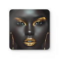 Gold Glam Portrait Cork Coaster Set — Luxe Black & Gold Drink Coasters