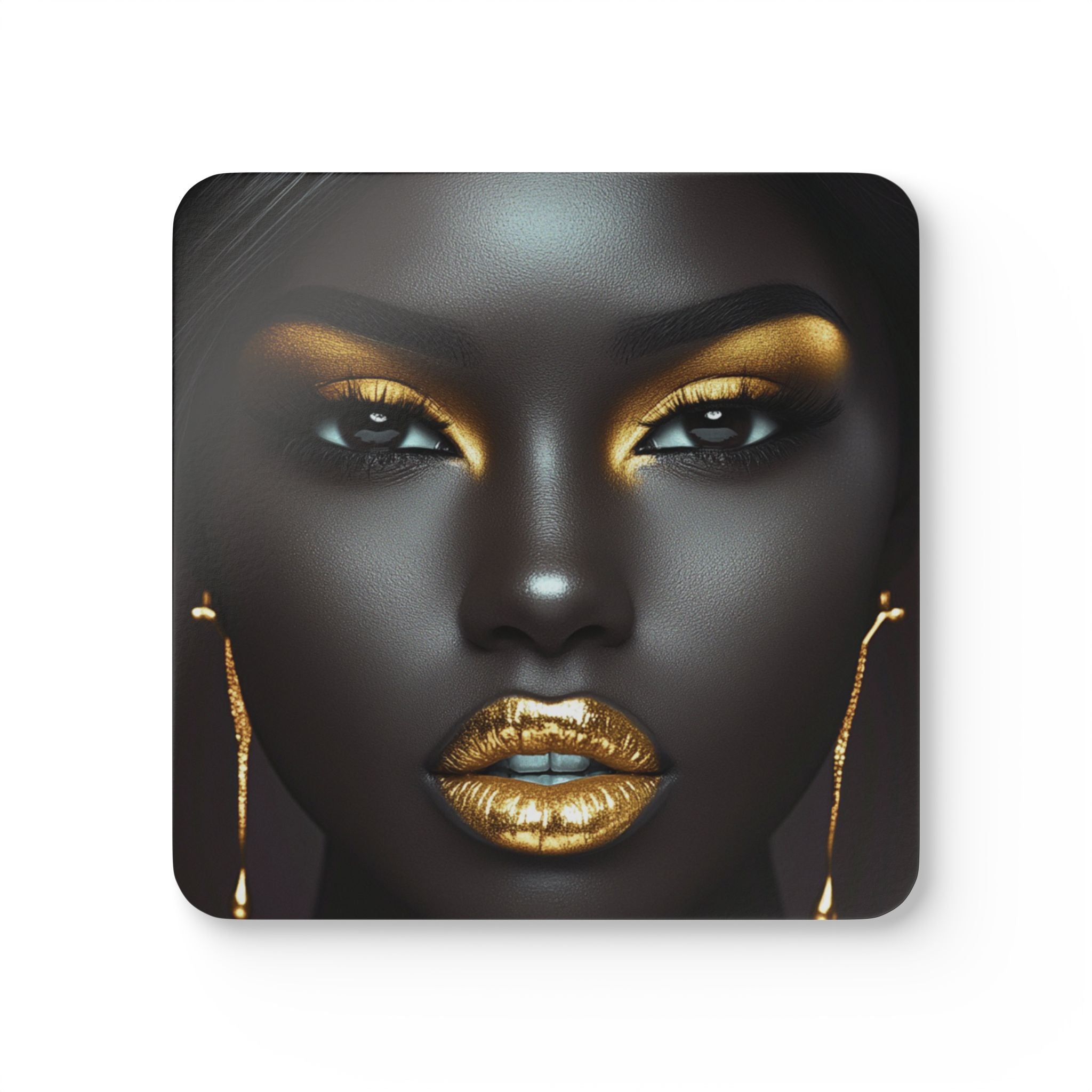 Gold Glam Portrait Cork Coaster Set — Luxe Black & Gold Drink Coasters