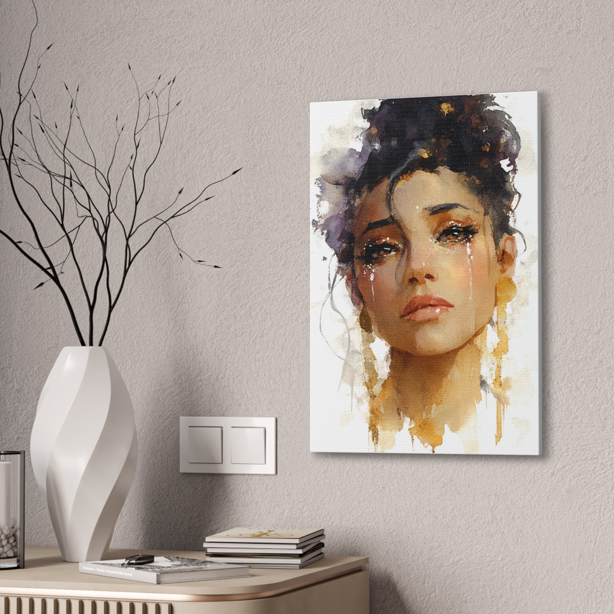 Golden Tears | Watercolor Portrait of Grace and Emotion