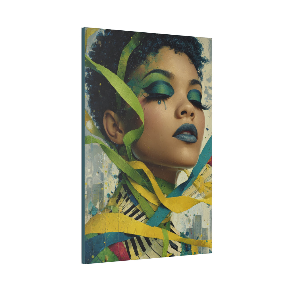The Sound of Her Silence | Abstract Afro Surrealist Portrait Canvas Art