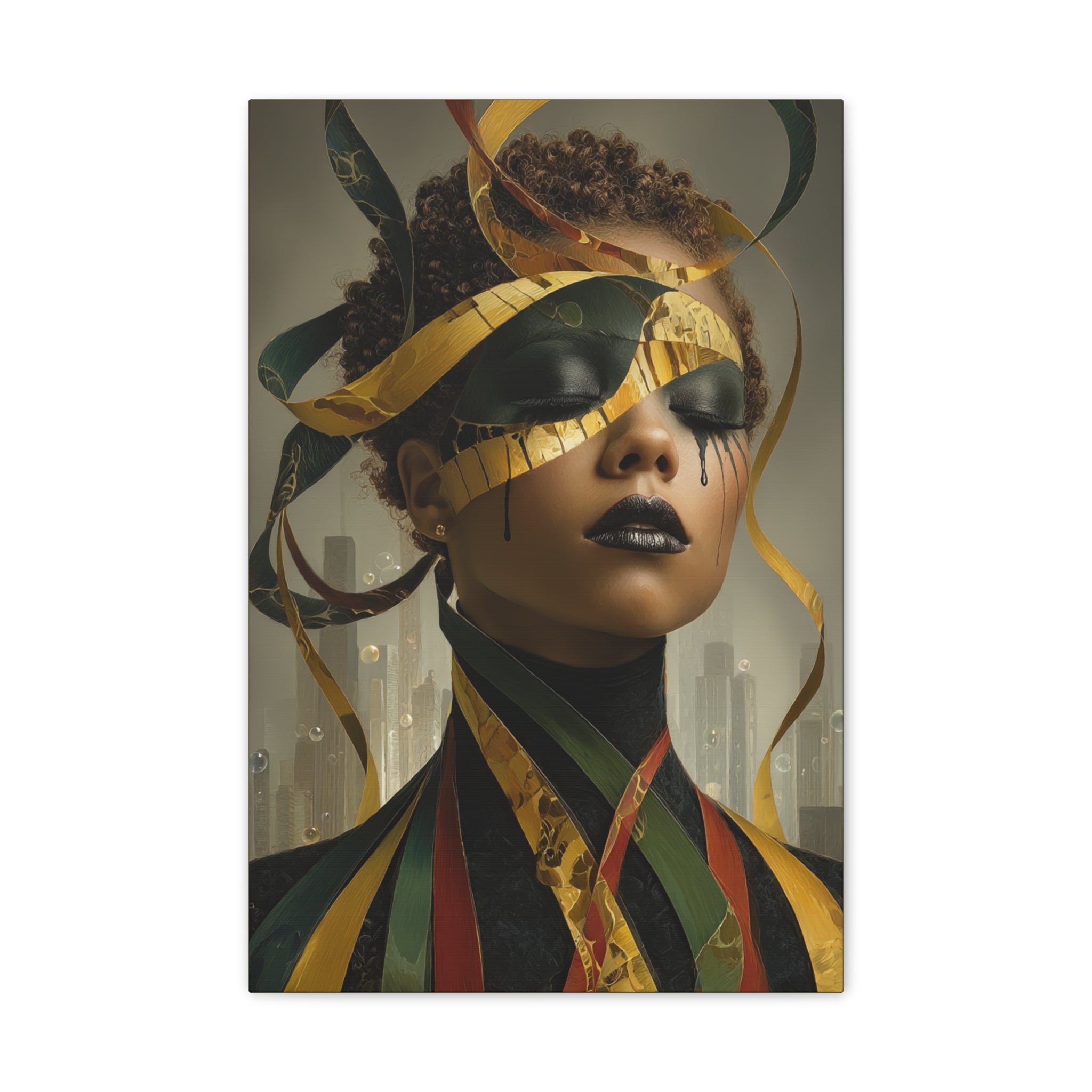 Stillness in the Noise | Afro Surrealist Ribbon Portrait