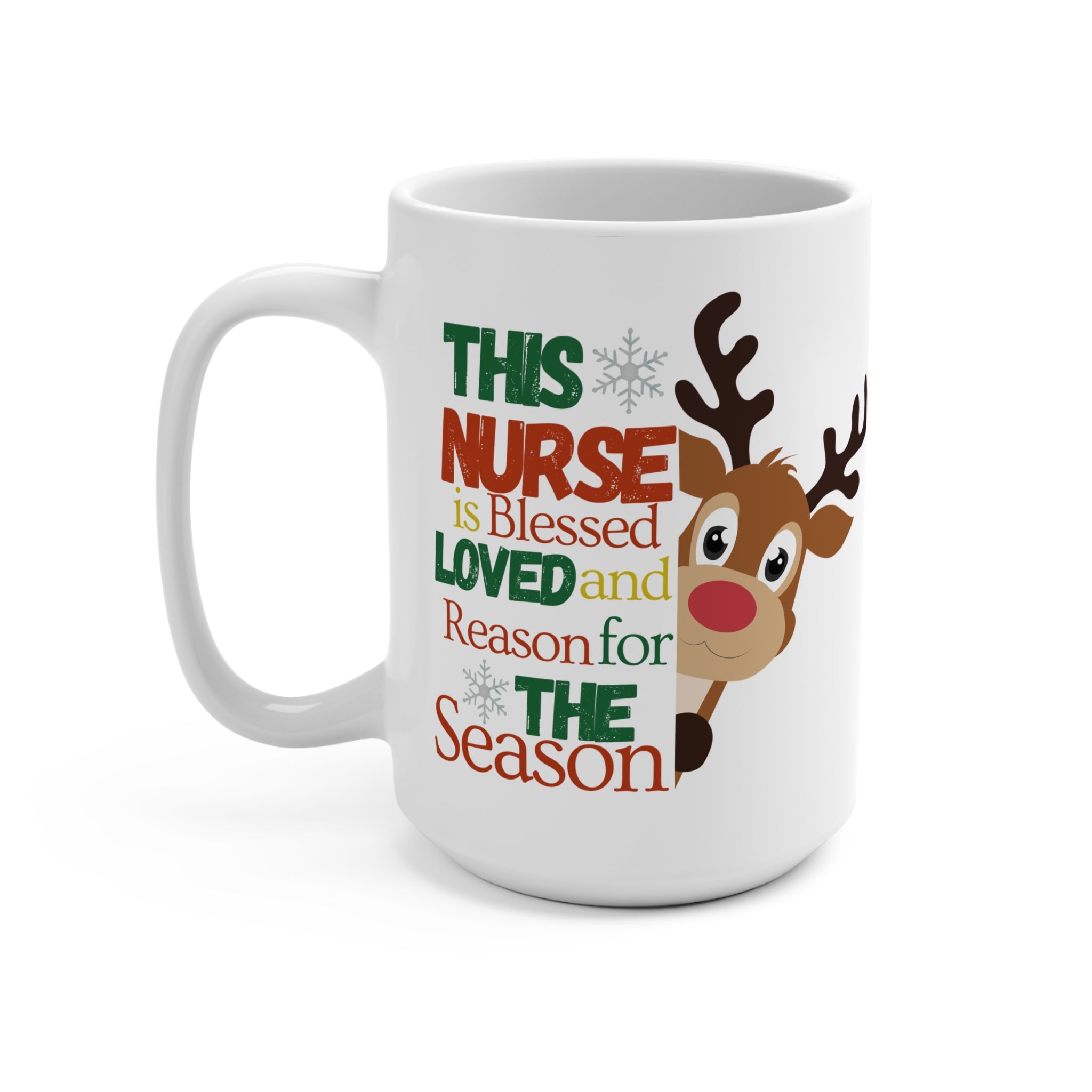 This Nurse Is Blessed Christmas Mug — 15oz Holiday Reindeer Coffee Cup for Nurses
