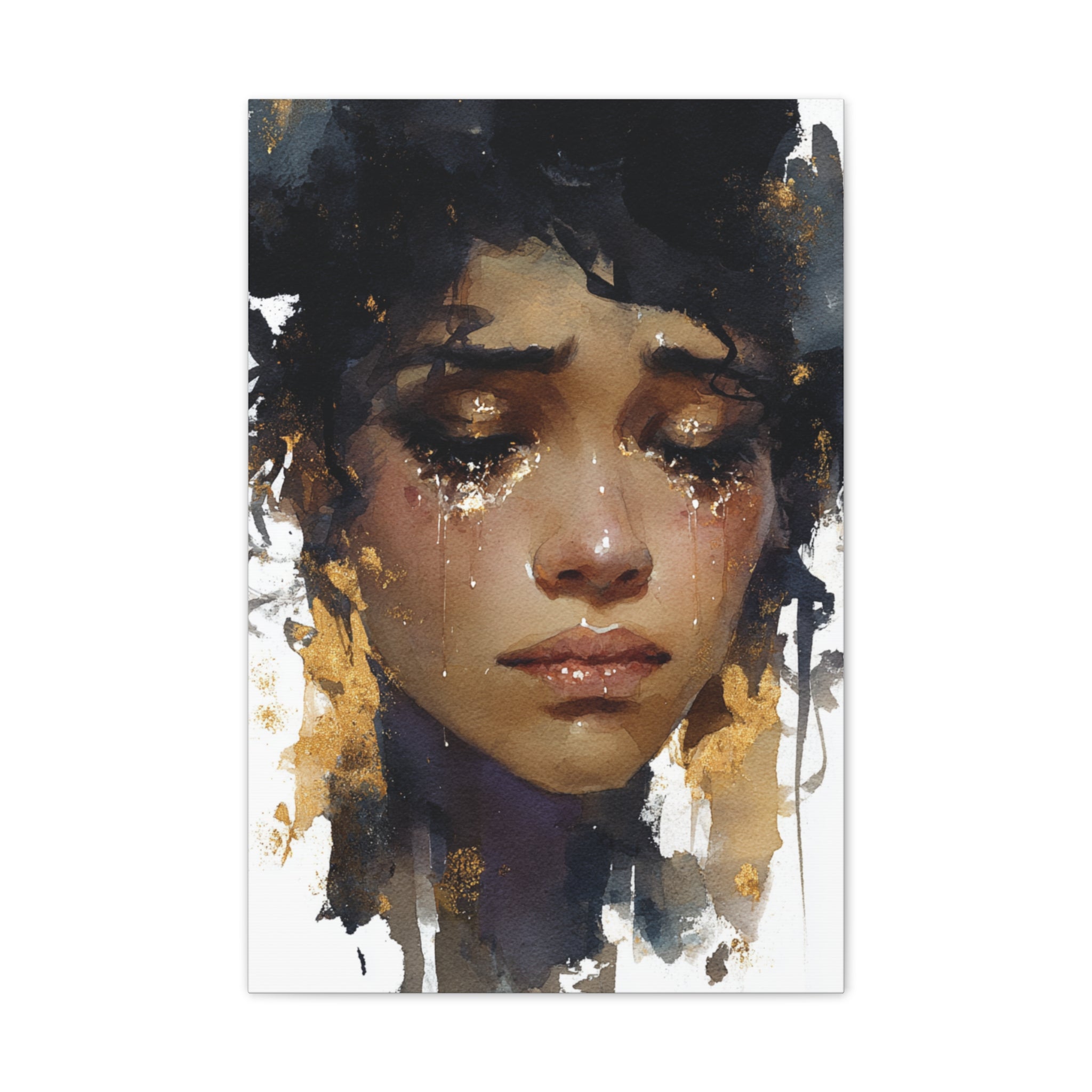 Weight of Her Tears | Emotional Watercolor Portrait Canvas