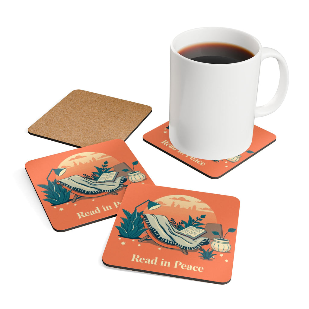 Read in Peace Cork Coaster Set — Cozy Reading Lounge Drink Coasters