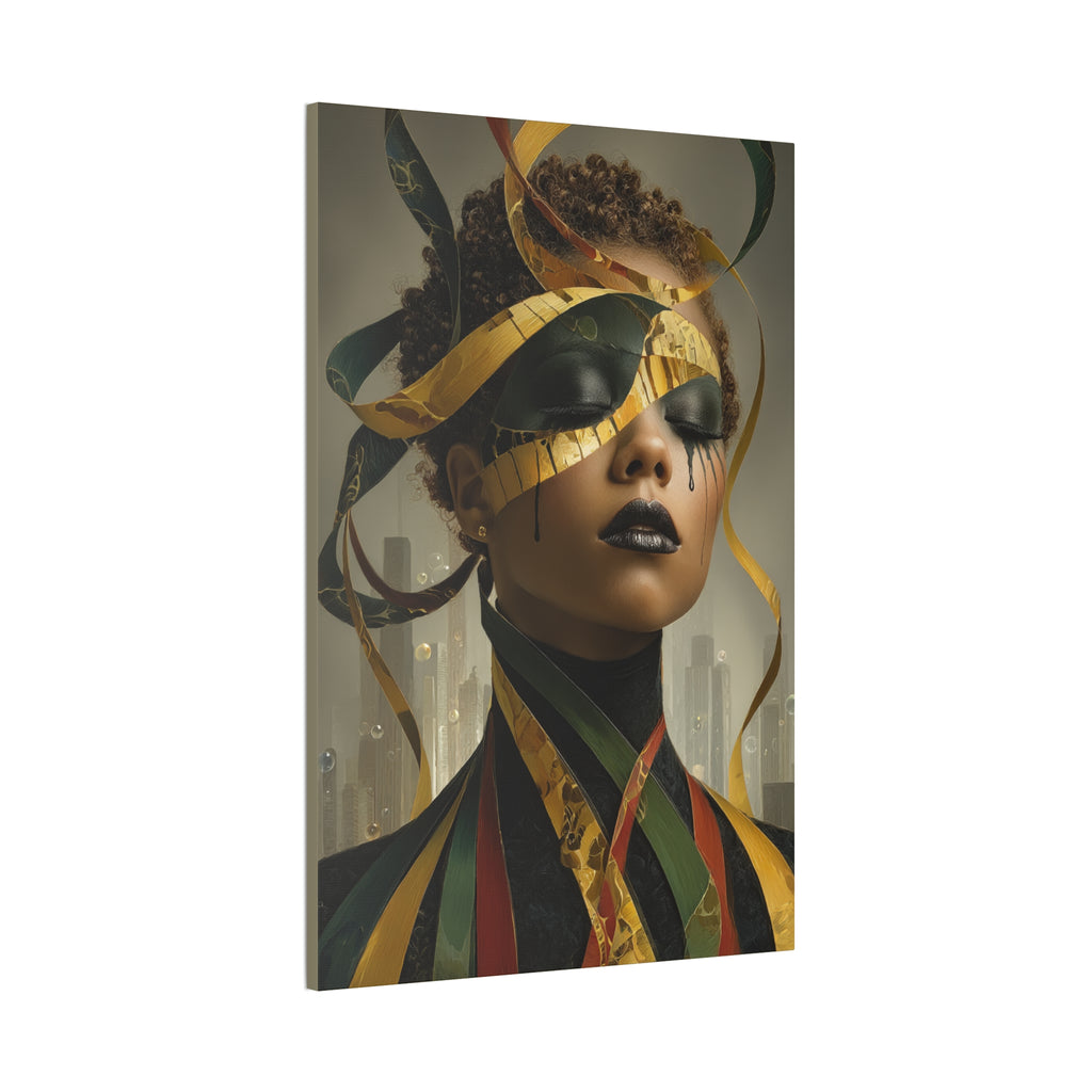 Stillness in the Noise | Afro Surrealist Ribbon Portrait