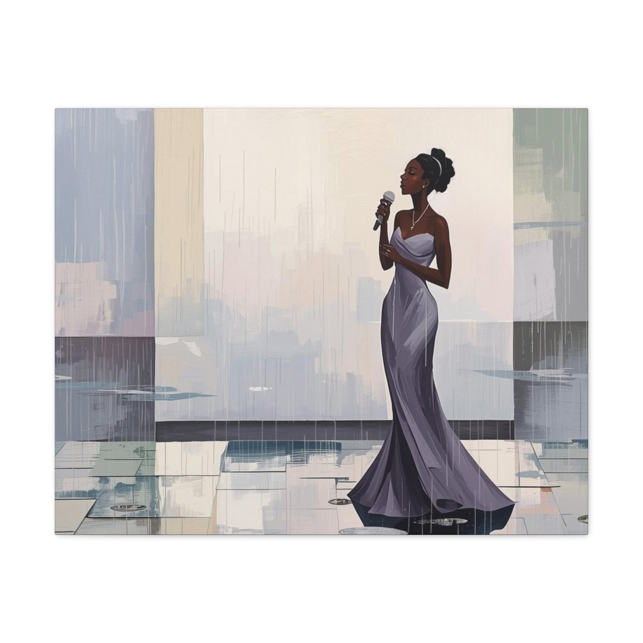 Canvas Print – Lady of Song: Rainy Serenade Wall Art on Matte Stretched Canvas