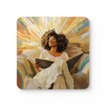 Cork Coaster Set — Sunlit Reading Woman Art Coasters (Set of 4)