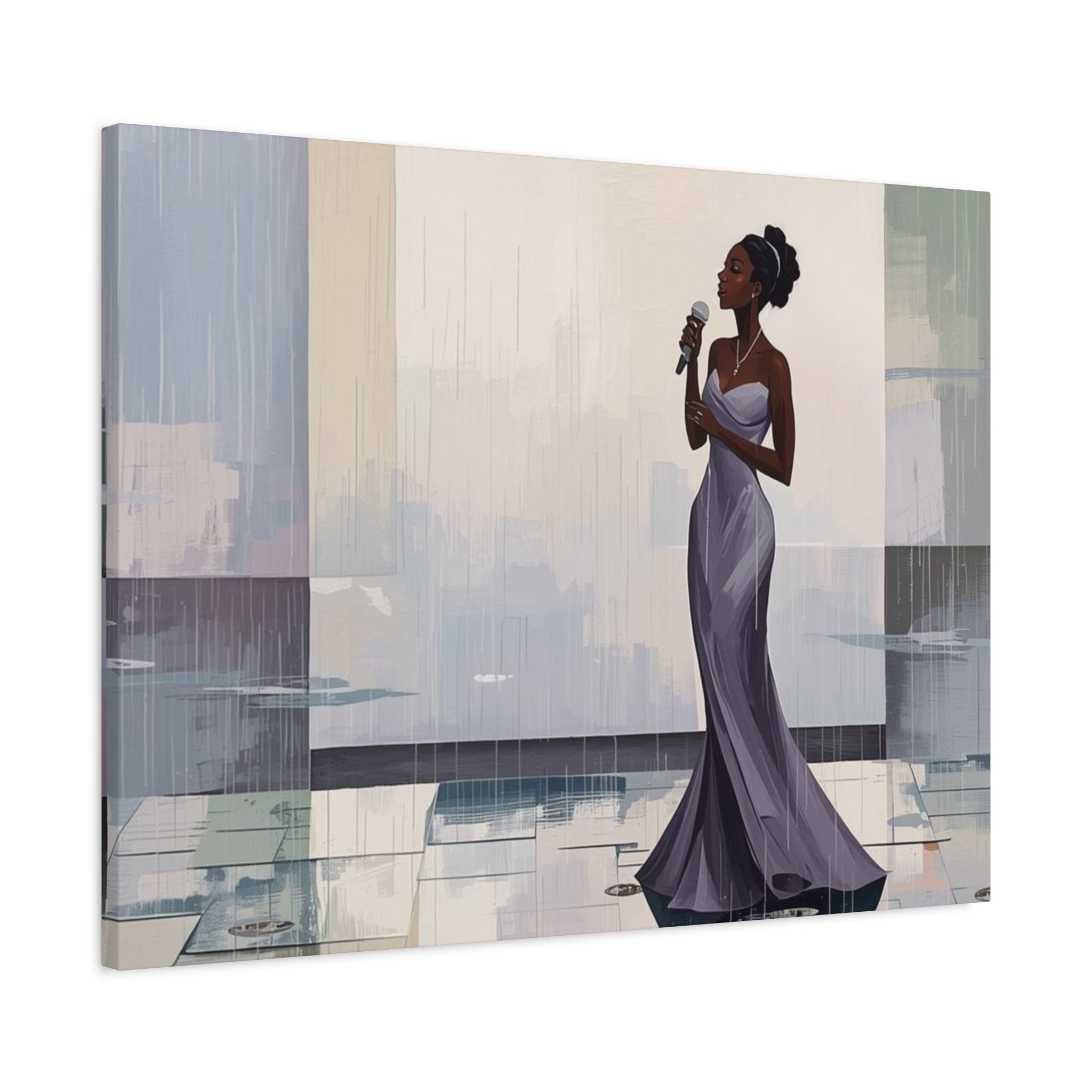Canvas Print – Lady of Song: Rainy Serenade Wall Art on Matte Stretched Canvas