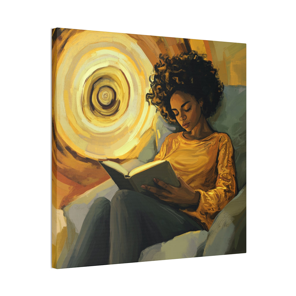 Reading in Radiance – Afrocentric Canvas Art for Book Lovers