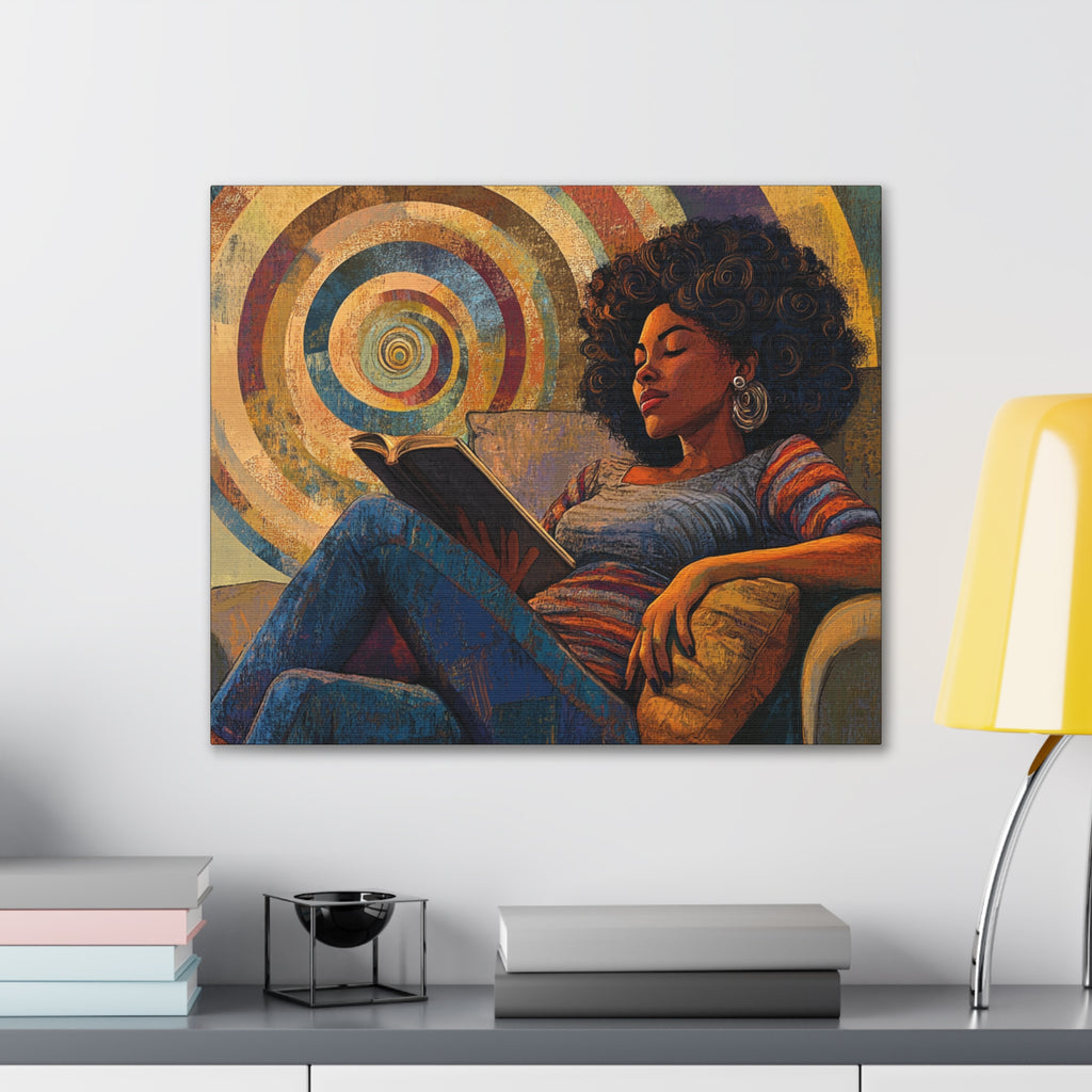 Stillness in the Story – Cozy Reading Afrocentric Canvas Art