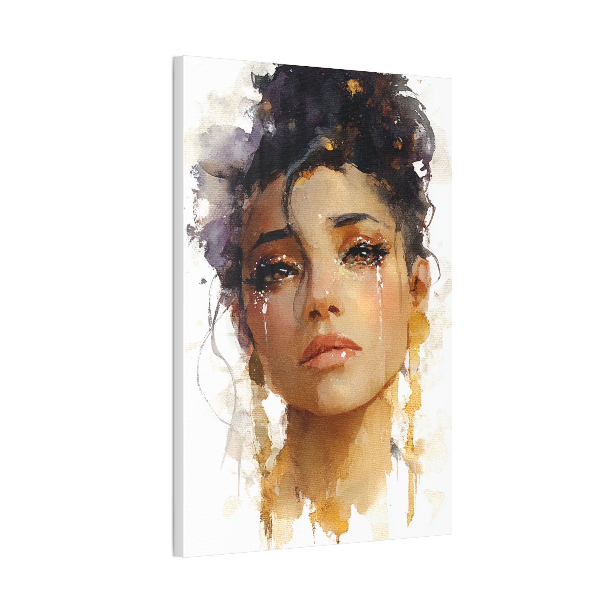 Golden Tears | Watercolor Portrait of Grace and Emotion