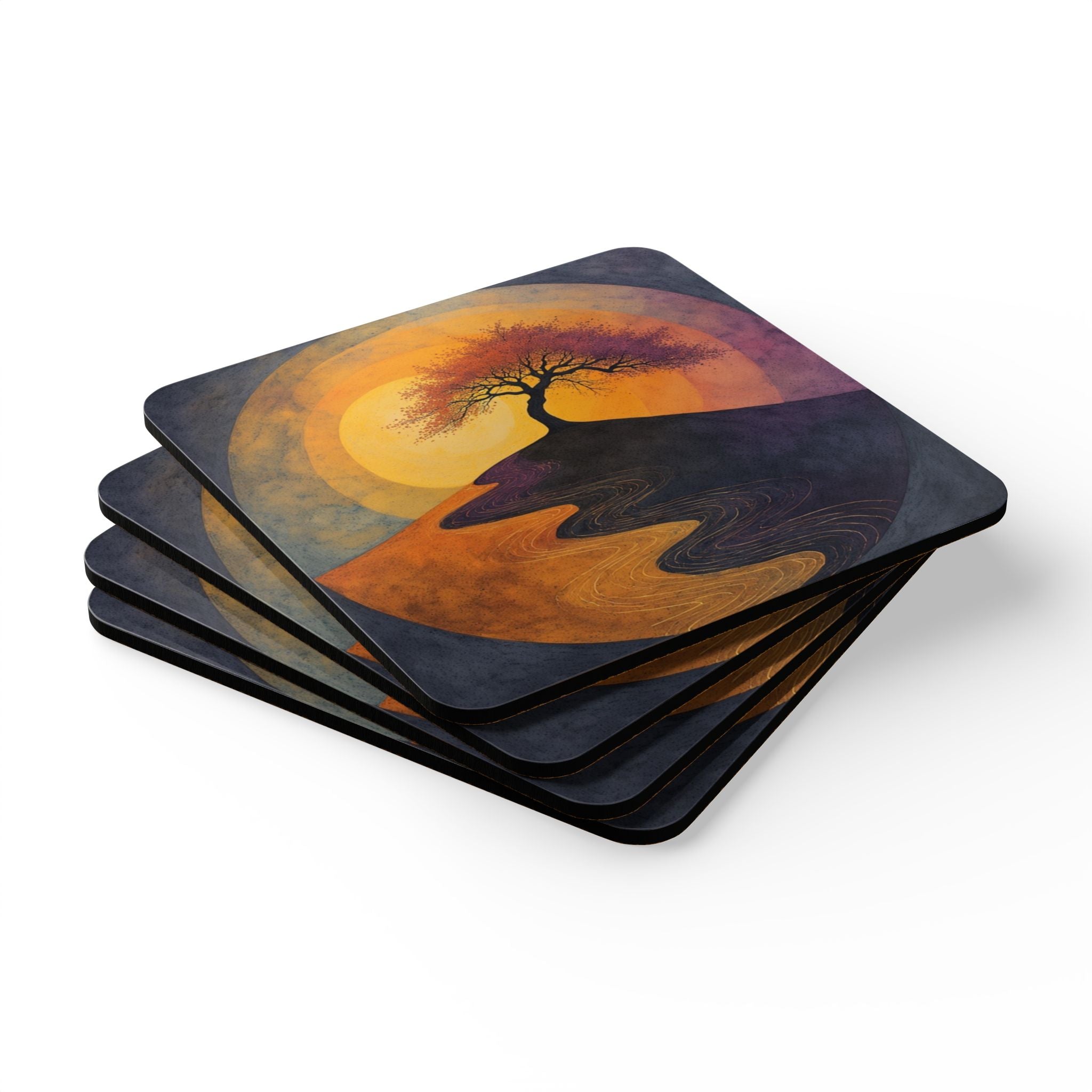Corkwood Coaster Set - Golden Sunset
