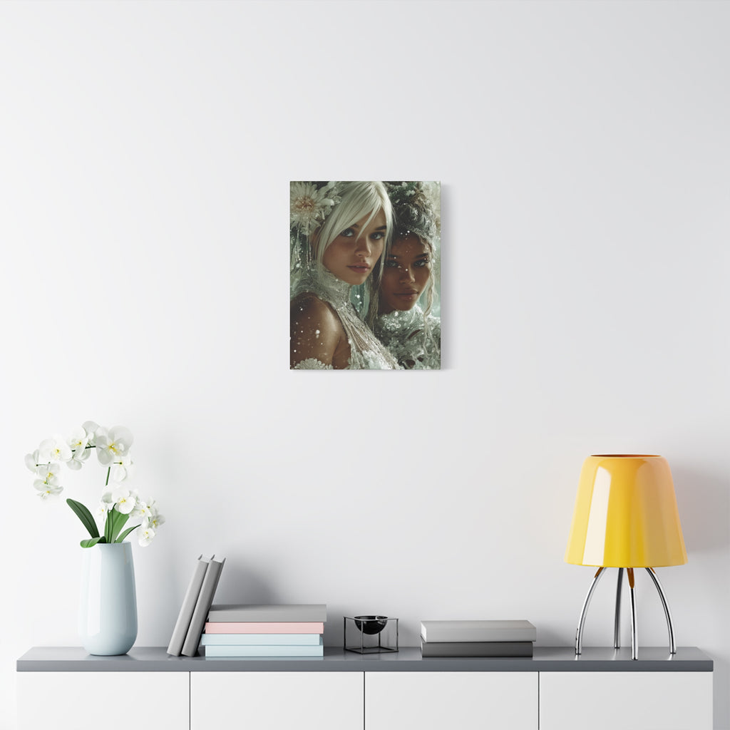 Winter Bloom: Dual Divinity Matte Canvas Print — Ethereal Portrait Wall Art