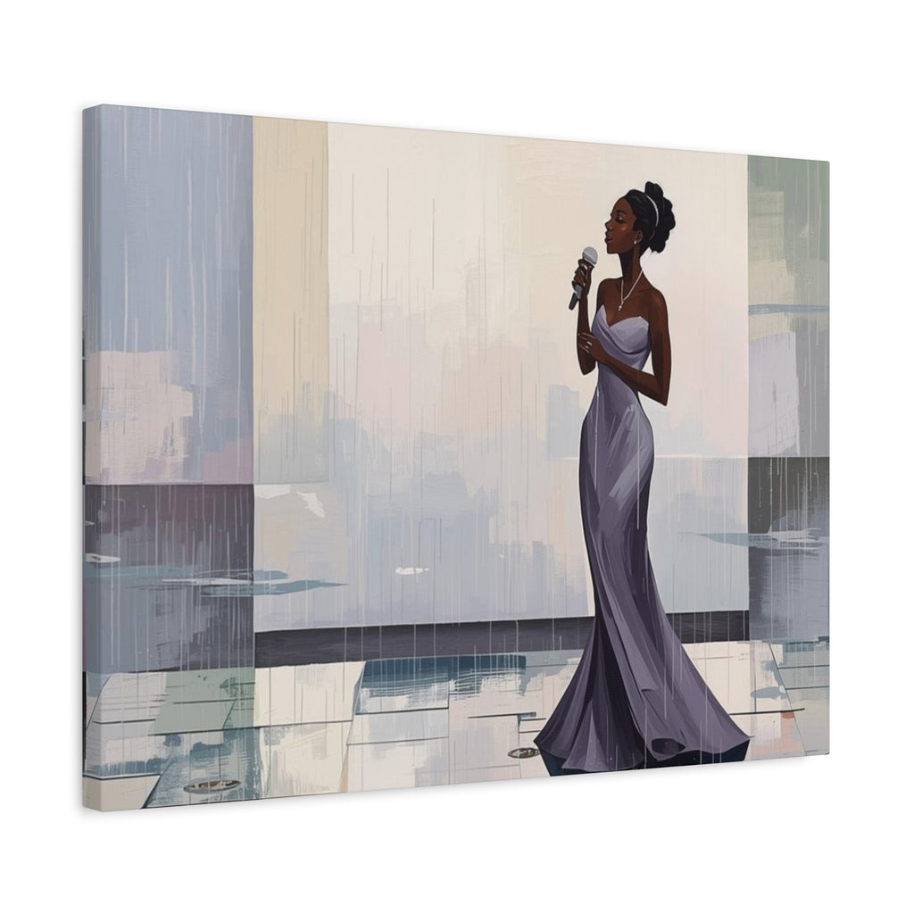 Canvas Print – Lady of Song: Rainy Serenade Wall Art on Matte Stretched Canvas