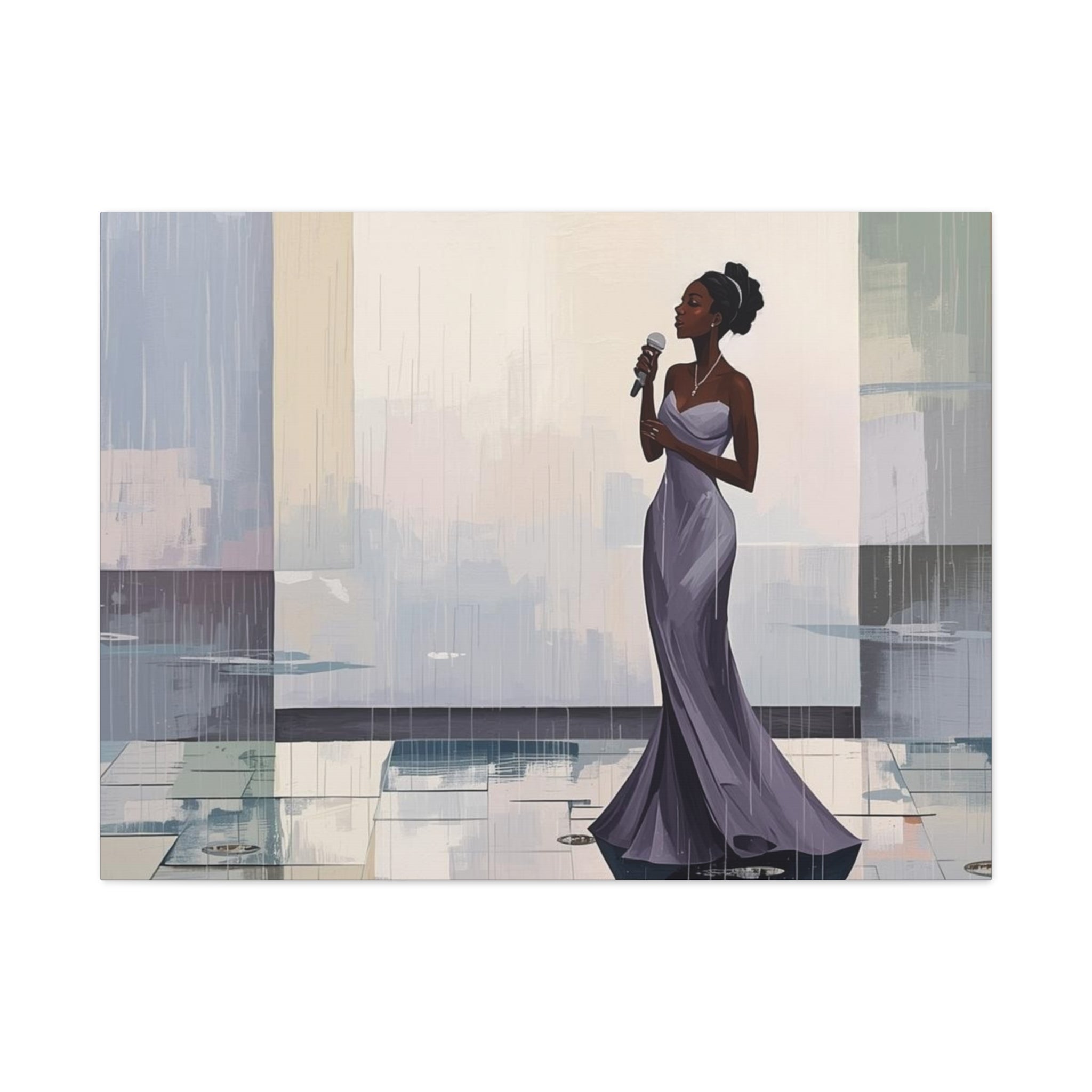 Canvas Print – Lady of Song: Rainy Serenade Wall Art on Matte Stretched Canvas