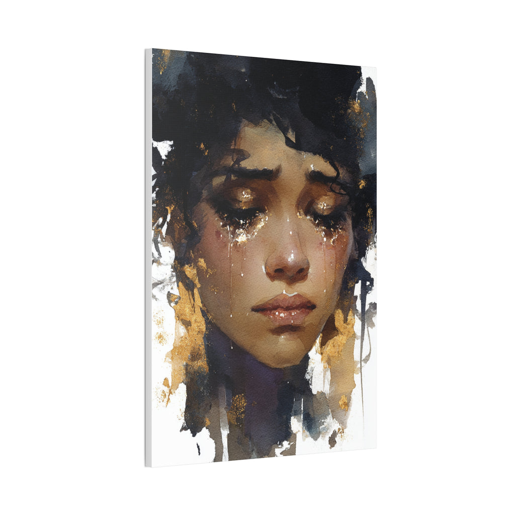 Weight of Her Tears | Emotional Watercolor Portrait Canvas