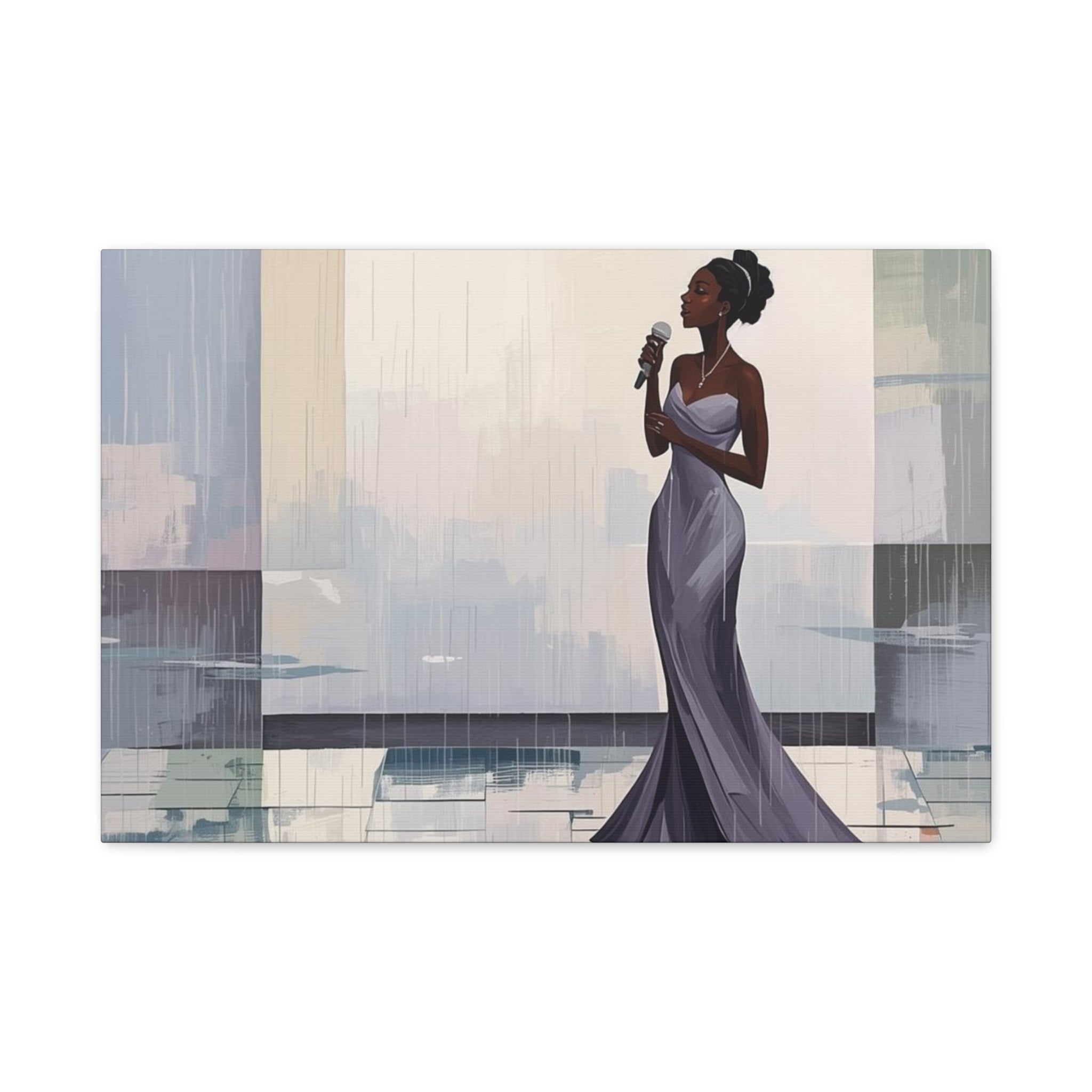 Canvas Print – Lady of Song: Rainy Serenade Wall Art on Matte Stretched Canvas