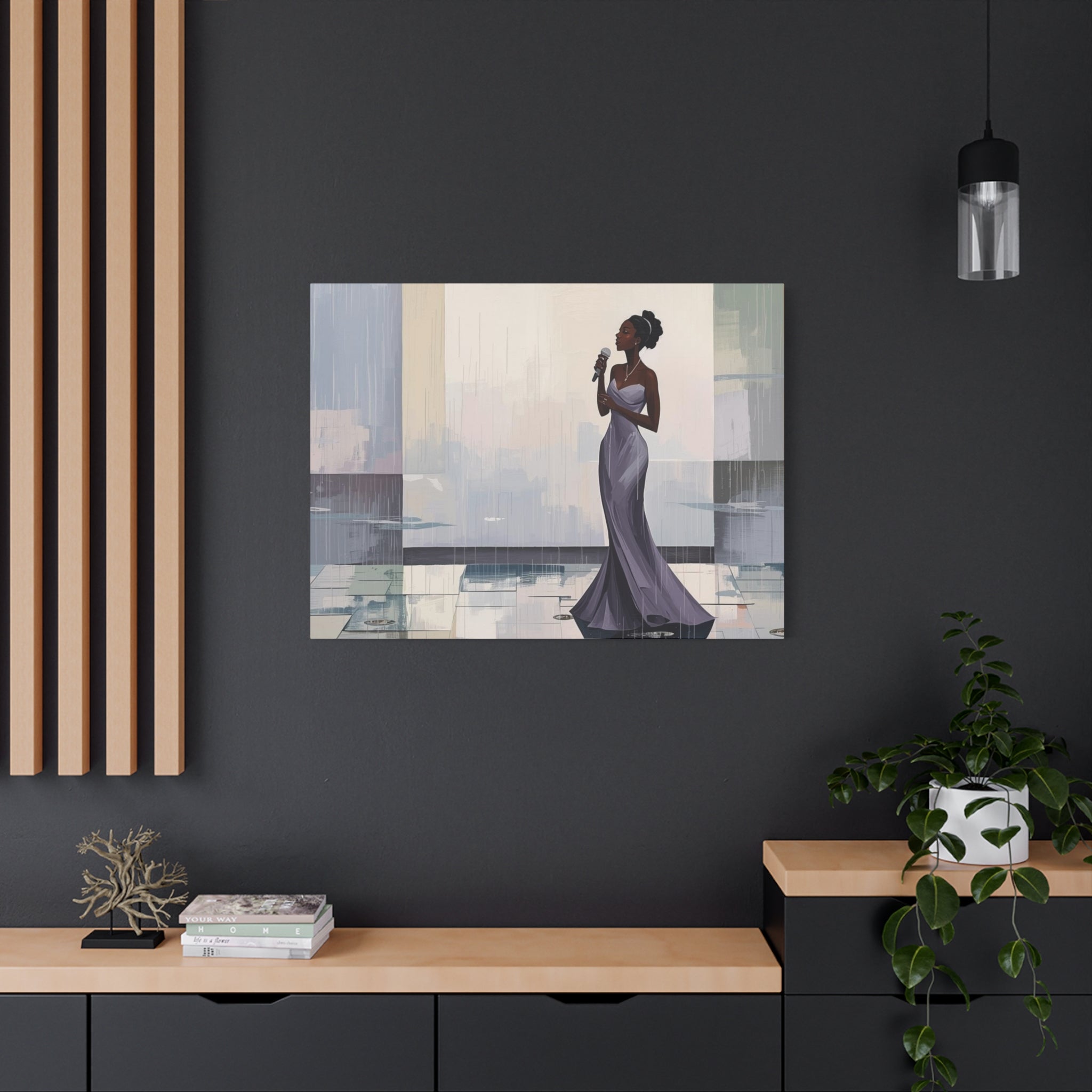 Canvas Print – Lady of Song: Rainy Serenade Wall Art on Matte Stretched Canvas