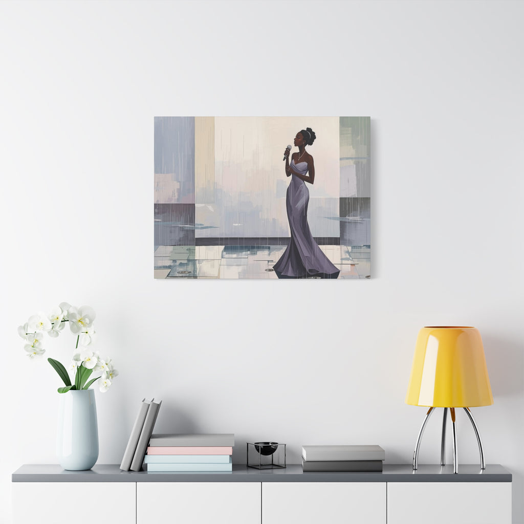 Canvas Print – Lady of Song: Rainy Serenade Wall Art on Matte Stretched Canvas