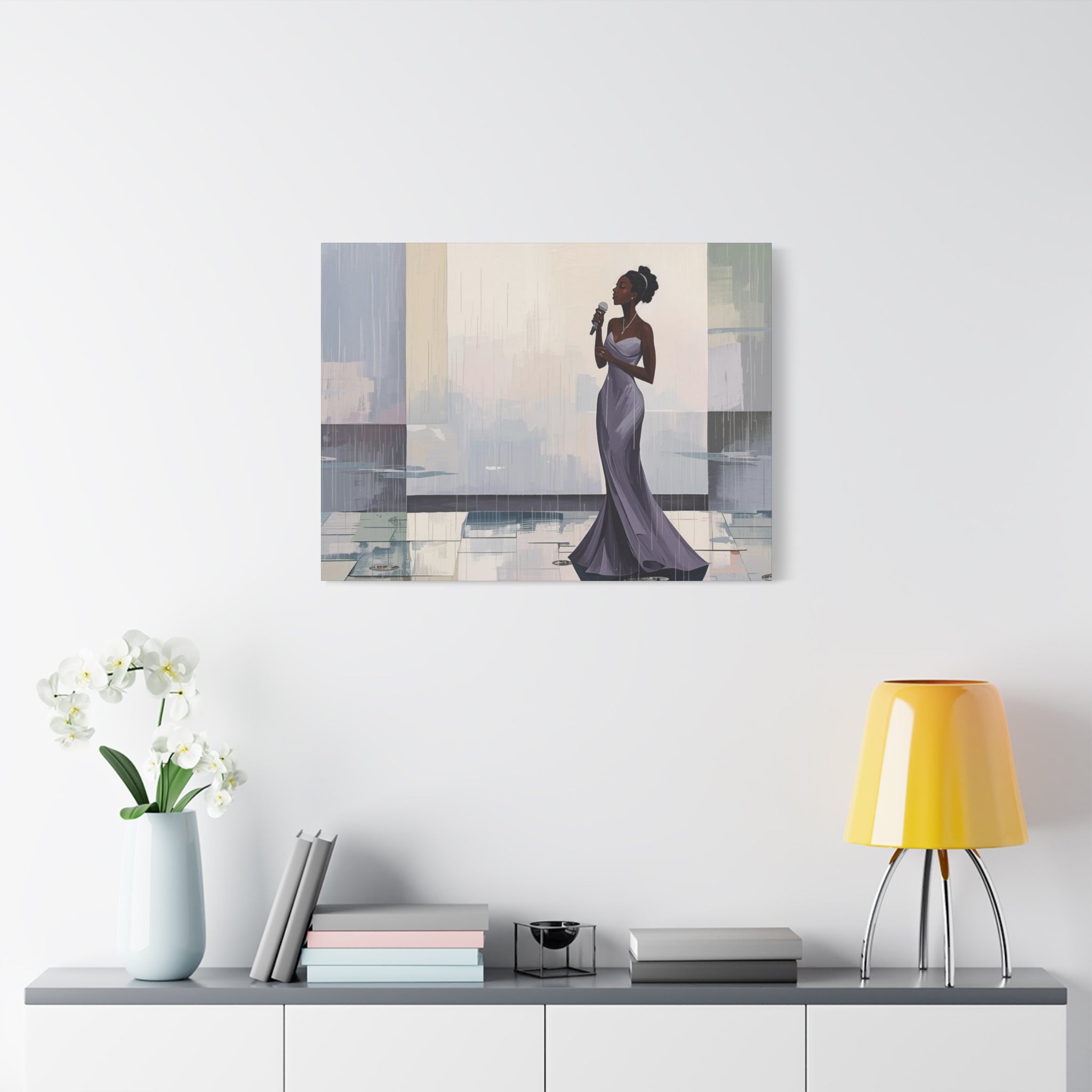 Canvas Print – Lady of Song: Rainy Serenade Wall Art on Matte Stretched Canvas