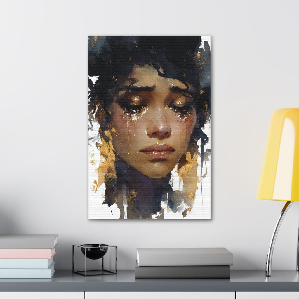 Weight of Her Tears | Emotional Watercolor Portrait Canvas