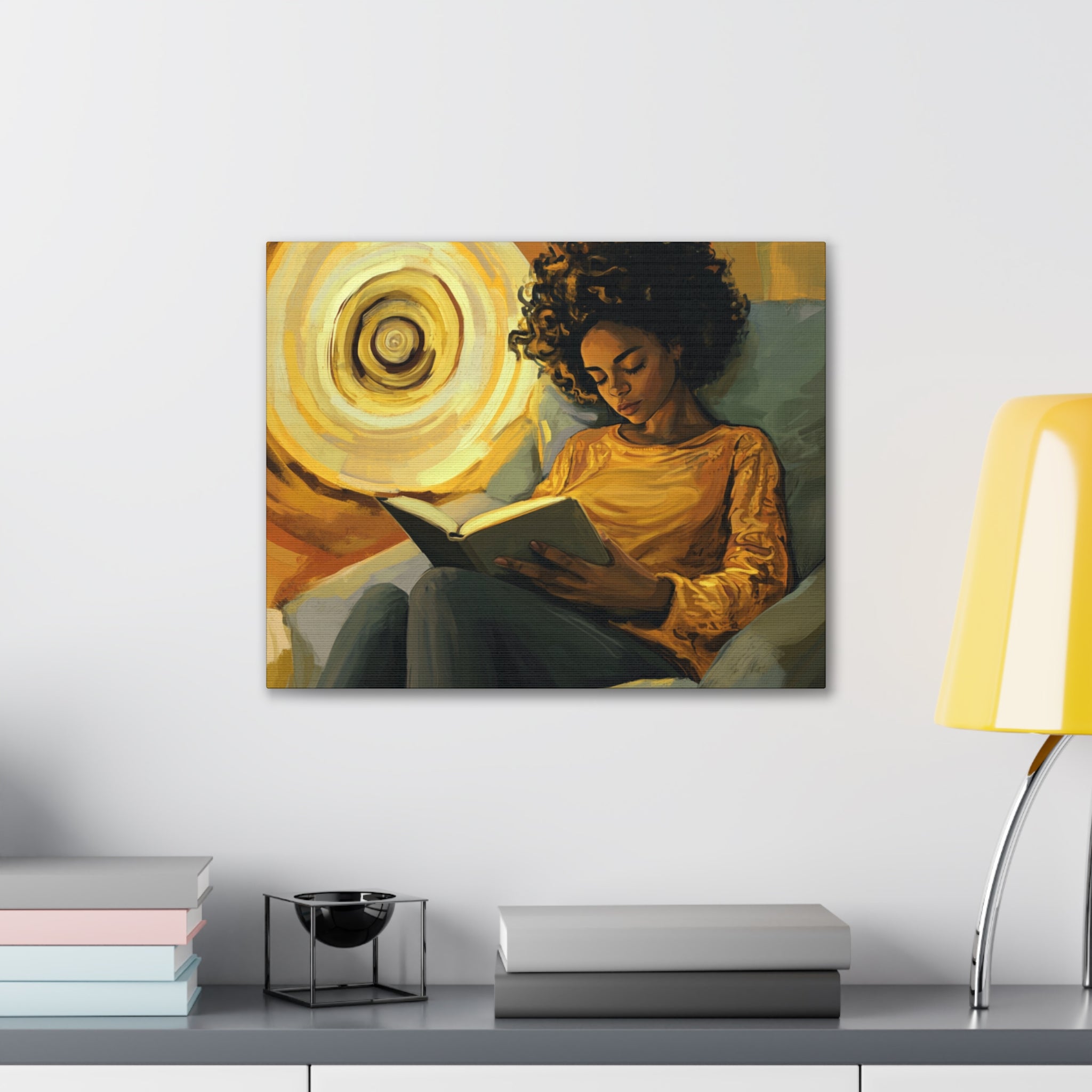 Reading in Radiance – Afrocentric Canvas Art for Book Lovers